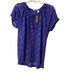 Chico’s Shirt Womens Circle Embroidred Top Purple Sz 1 New with Tags MSRP $69